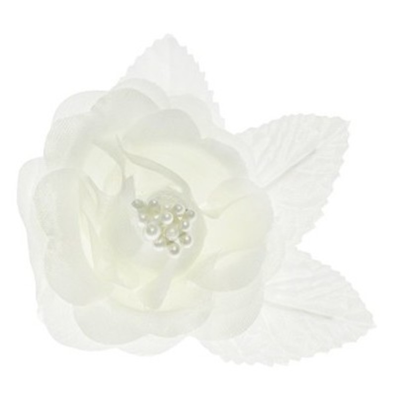 10 Satin Rose Cream with pearls 5 cm