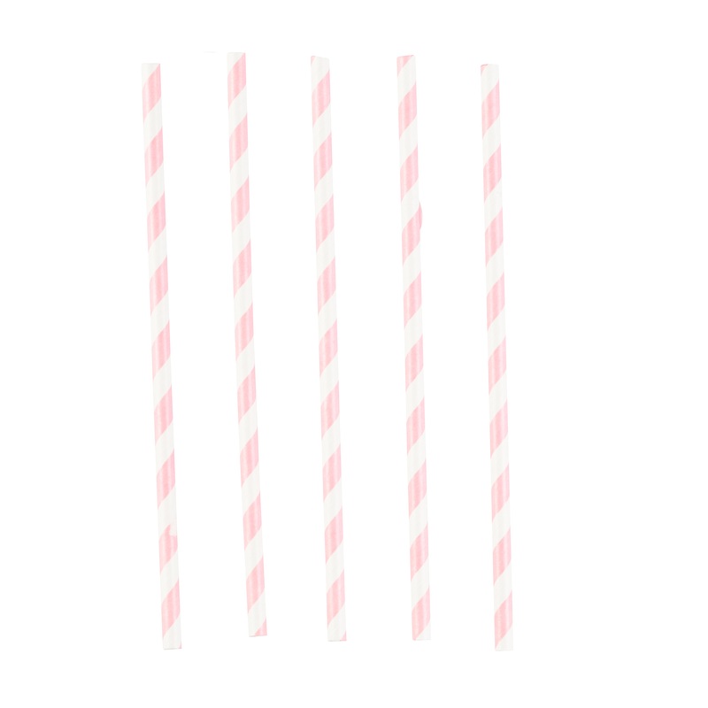 12 pink striped paper straws