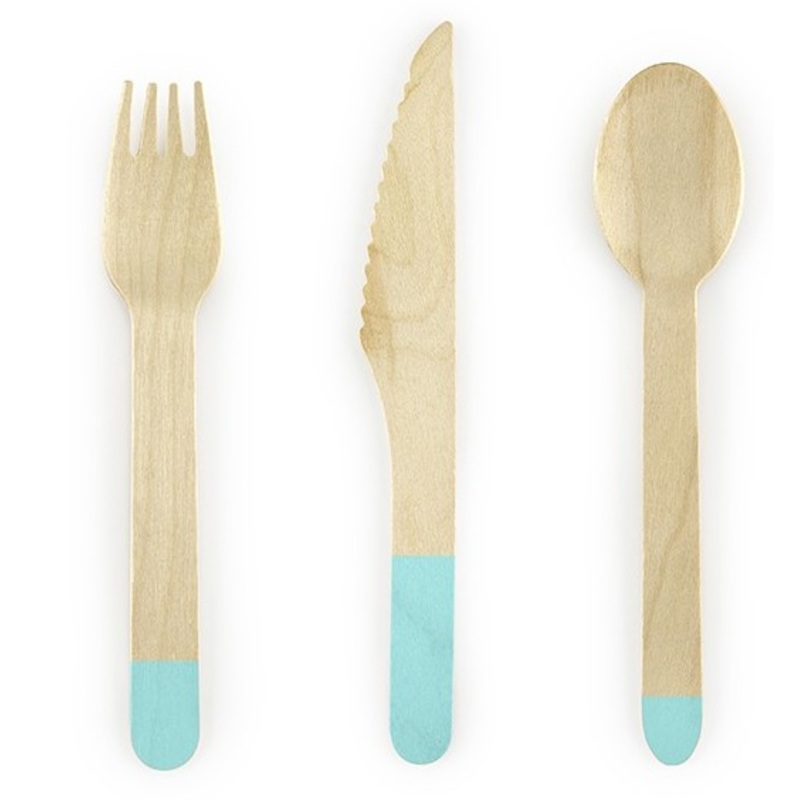 18-piece wooden cutlery set, turquoise