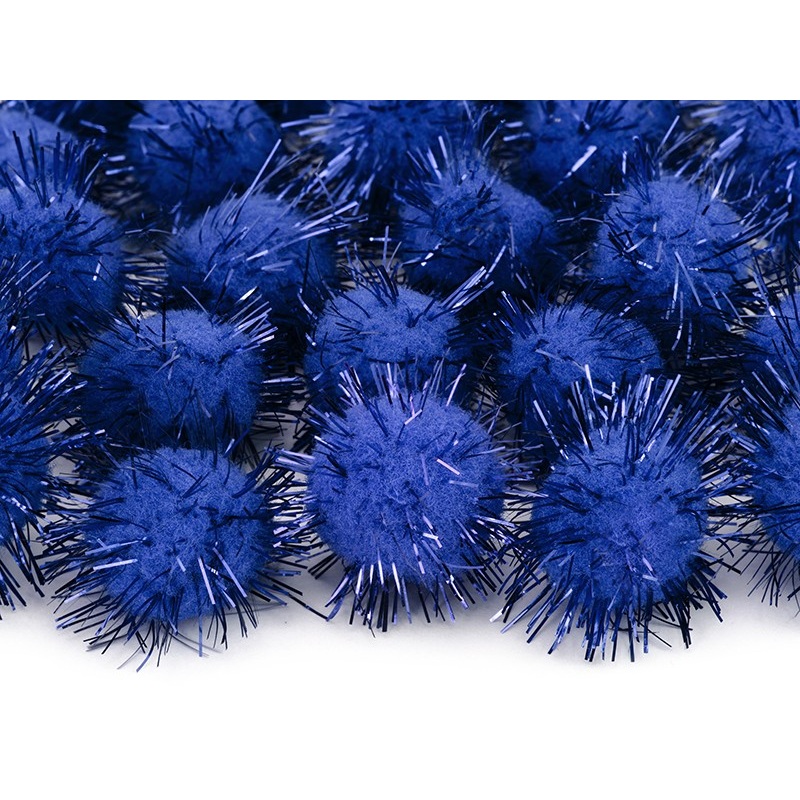 20 glitter pompoms dark blue 2cm