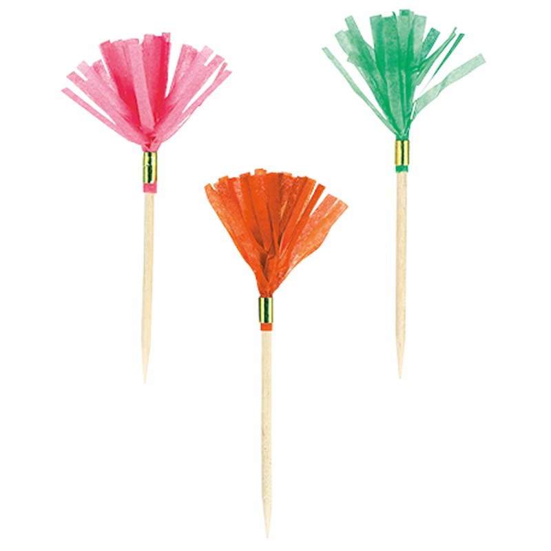 24 Colorful fringed party skewers Magical Rainbow