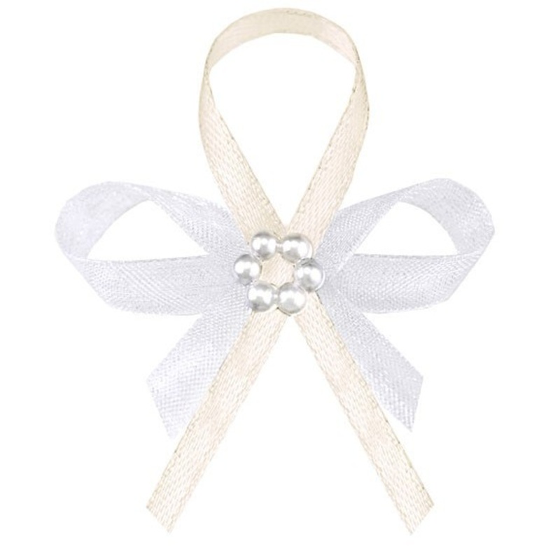 25 lapel bows, cream-white satin look 6cm