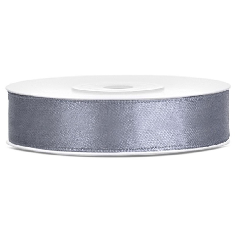 25m satin ribbon gray, 12mm wide