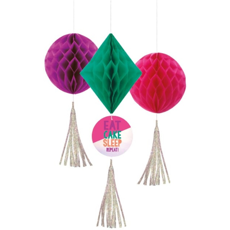 3 Birthday Vibes honeycomb balls 32cm