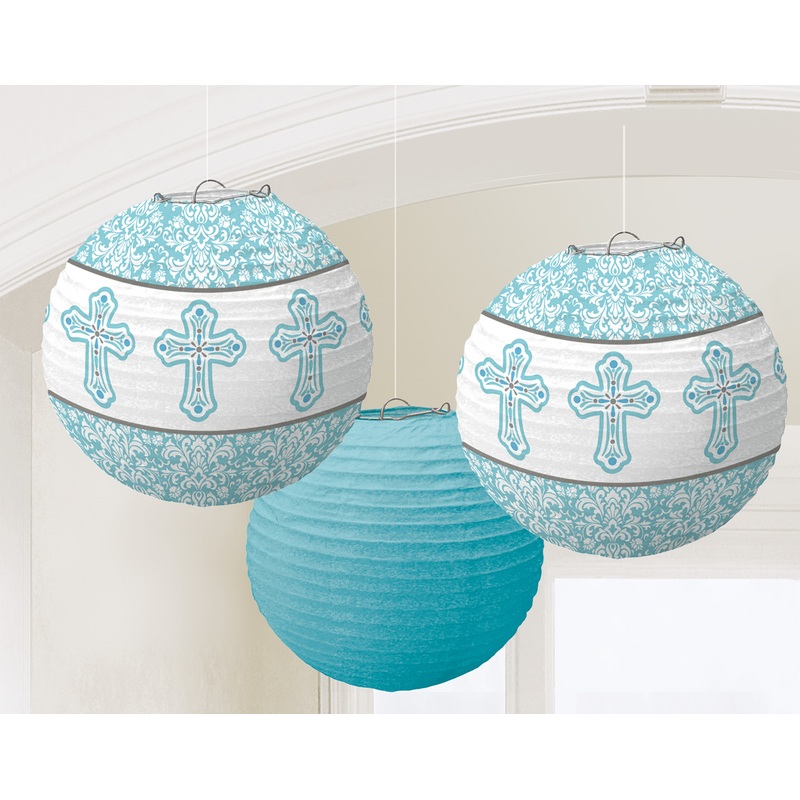 3 Chinese lanterns Holy Communion blue 24cm