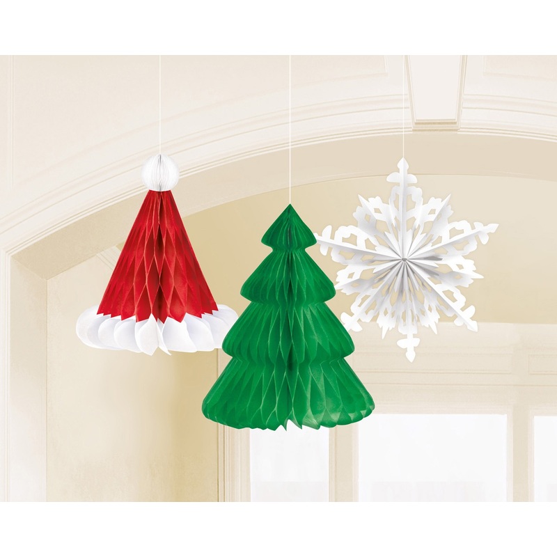 3 Christmas Eve honeycomb balls 35cm
