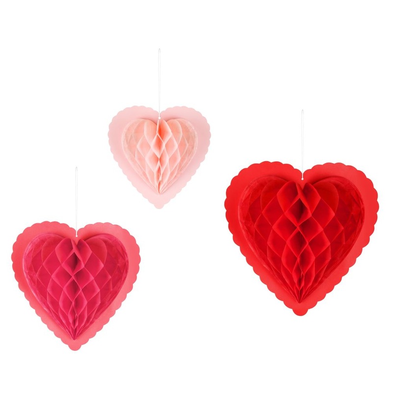3 honeycomb ball hearts 20-30cm