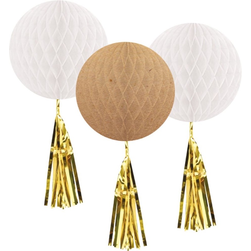 3 honeycomb balls with tassel 30cm