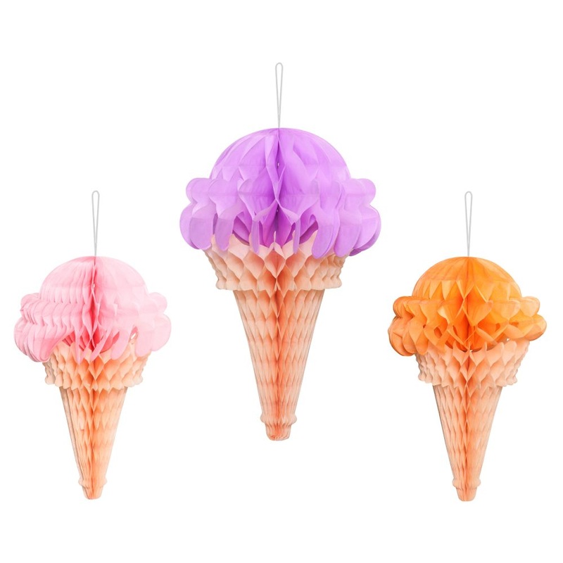 3 ice cream cone honeycomb figures 20-30cm