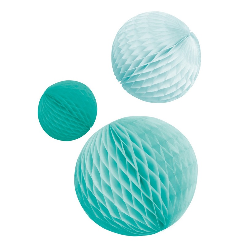 3 Shiny Acqua honeycomb balls