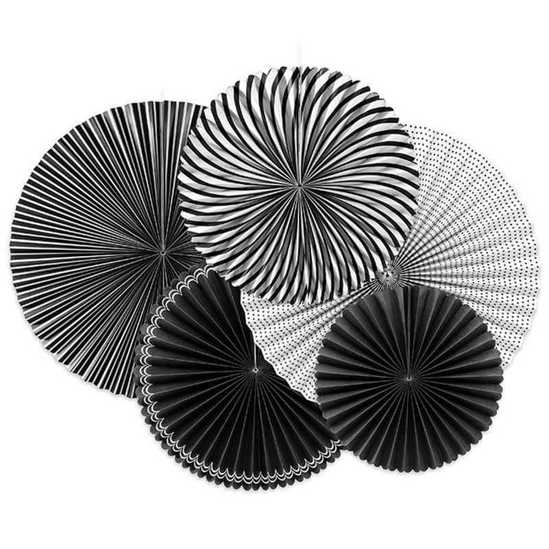 5 Black & White Party paper rosettes