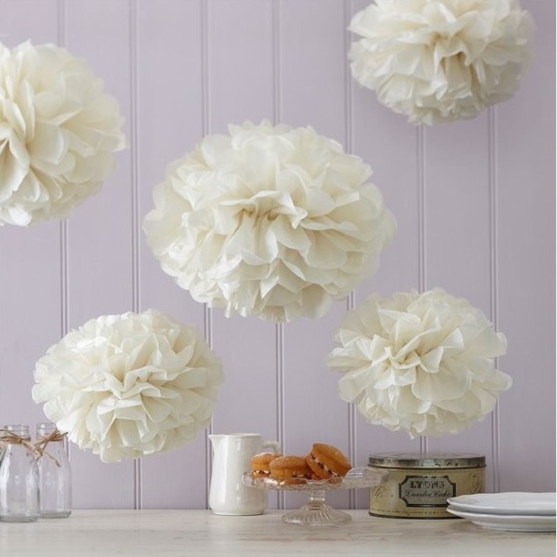 5 vintage chic pompoms ivory