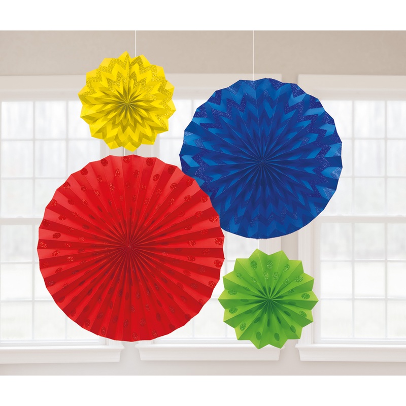 Set of 4 colorful glitter paper rosettes