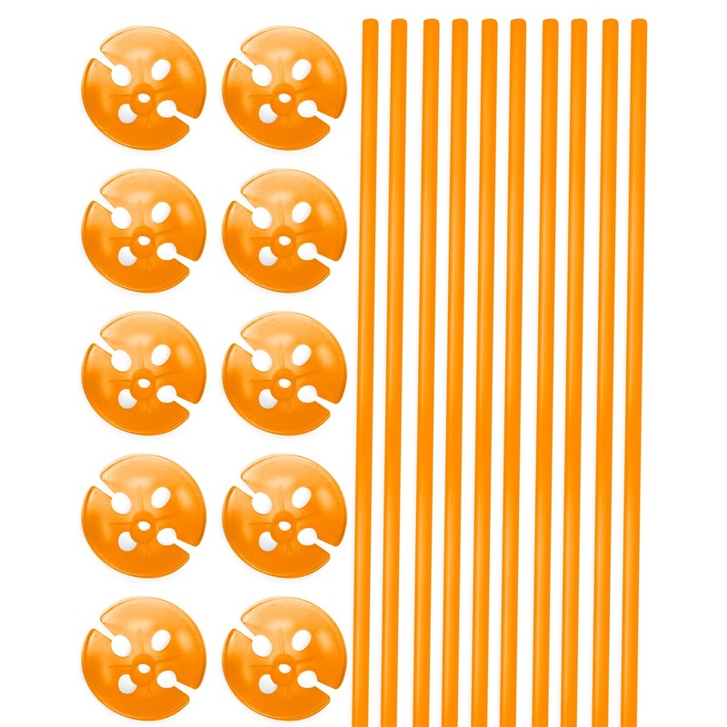 10 balloon sticks & cups in orange