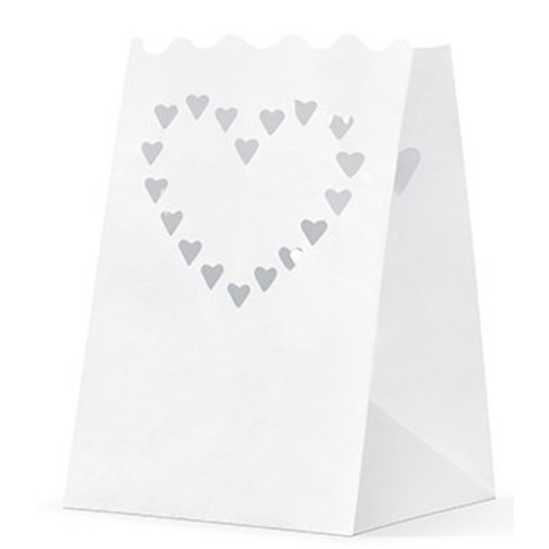 10 light bags with white hearts