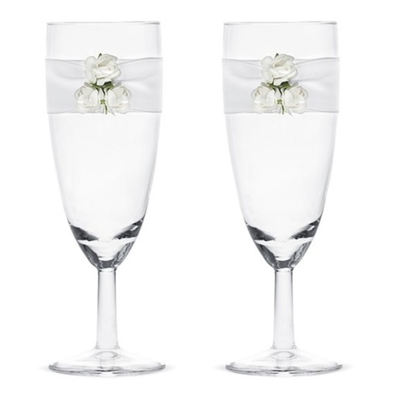 2 wedding glasses with white roses 15 cm