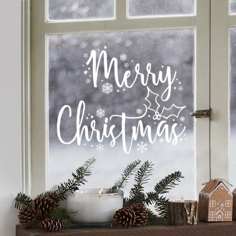 2 Winter Village Merry Christmas window stickers