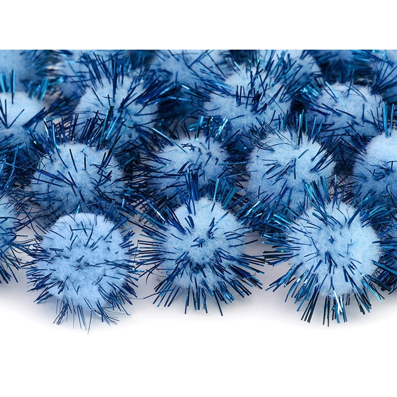 20 glitter pompoms light blue 2cm