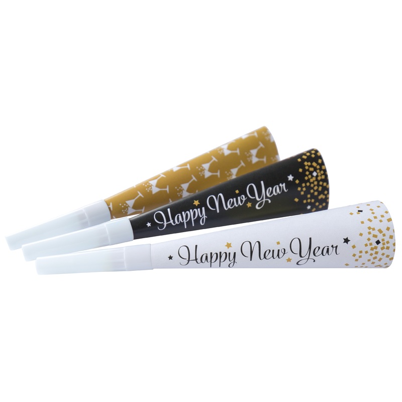 3 Golden New Year Hoots 22cm