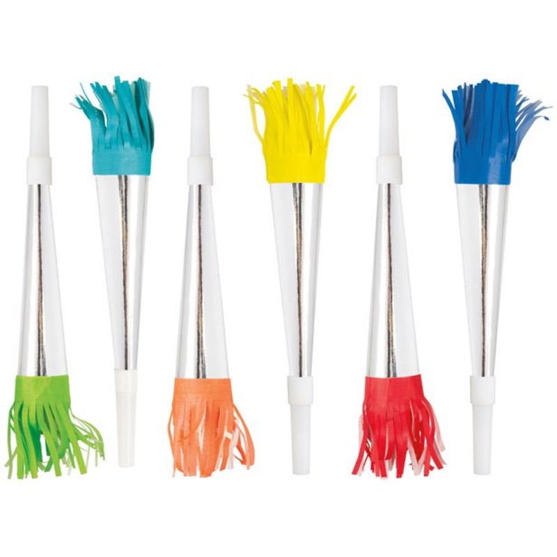 6 colorful party pipes metallic