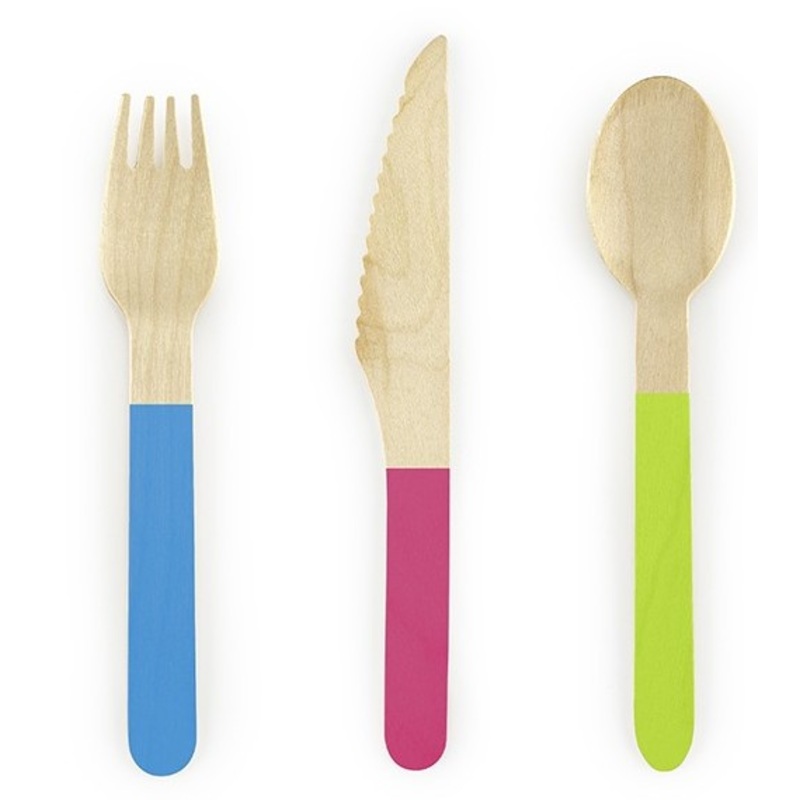 6 monster party wooden cutlery 16cm