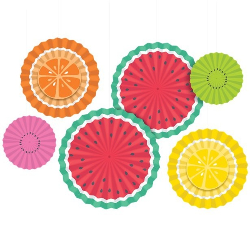 6 Tutti Frutti paper rosettes to hang up