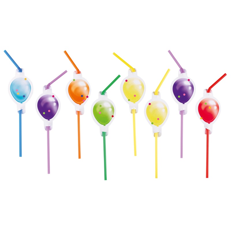 8 Balloon Carnival straws 24cm
