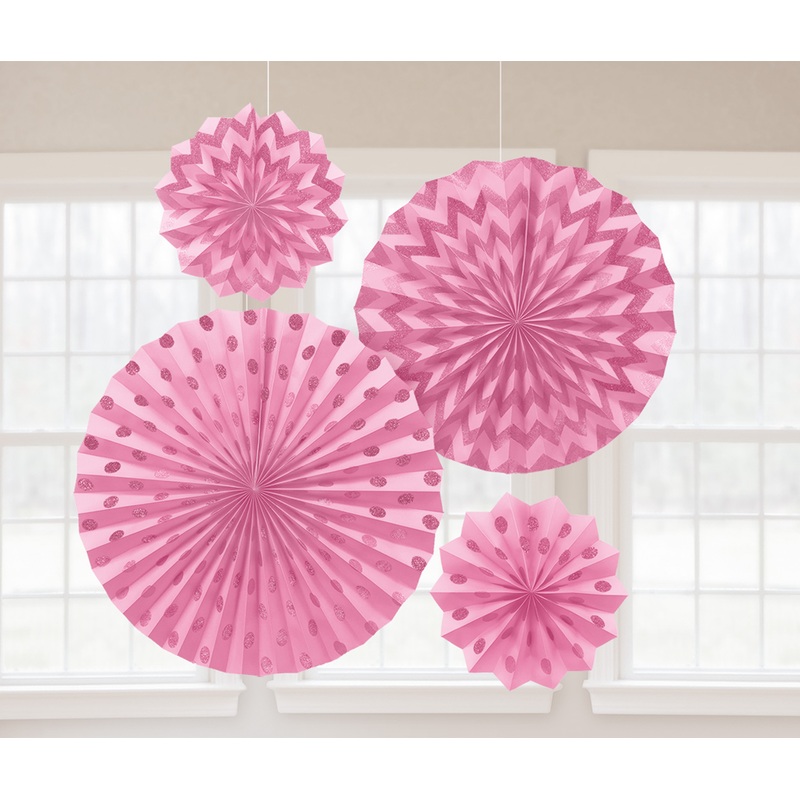 Set of 4 glitter paper rosettes pink