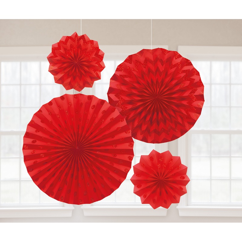 Set of 4 glitter paper rosettes red
