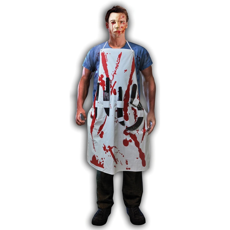 Blood splattered apron with knife