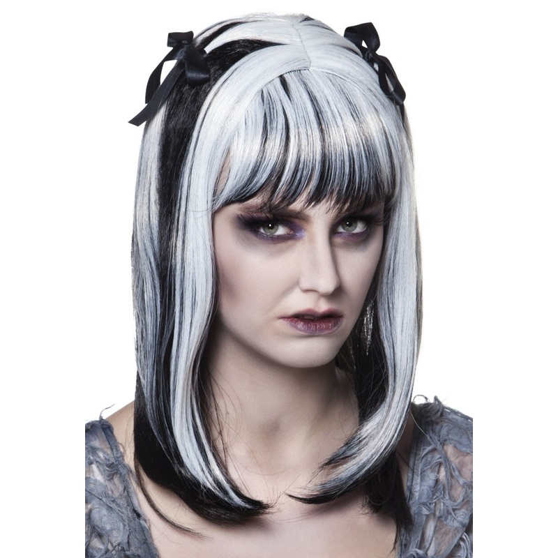 Gothic zombie bride wig white black