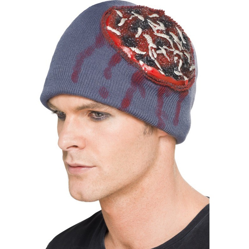 Gray hat with flesh wound & maggots