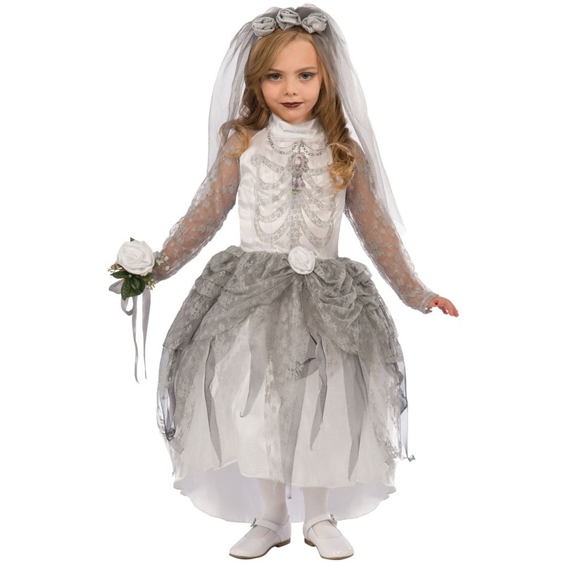 Skeleton bride costume for girls S