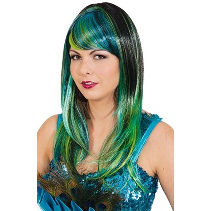 Black-green-turquoise wig