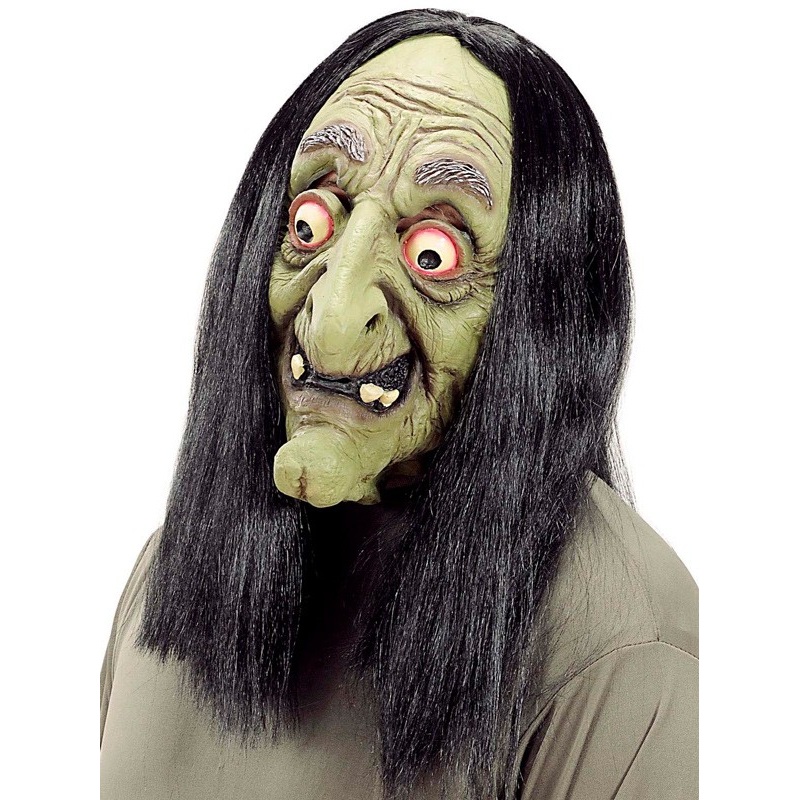 Crazy witch mask and black hair