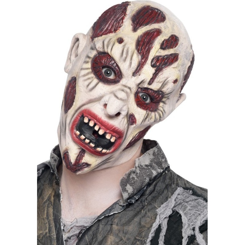Decaying zombie mask with blood stains