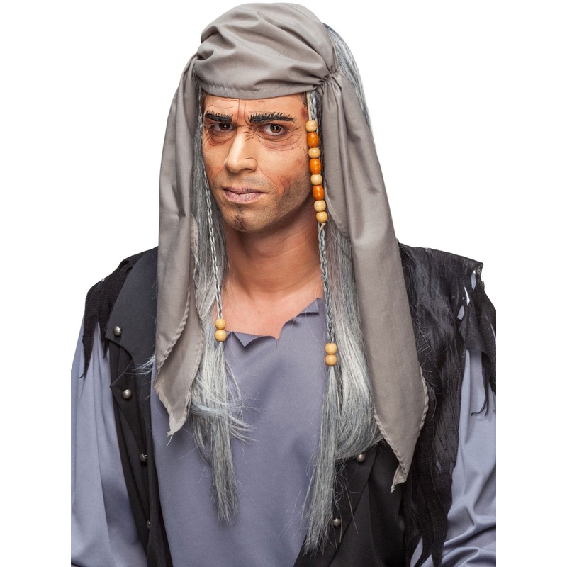 Gray pirate wig with headscarf unisex