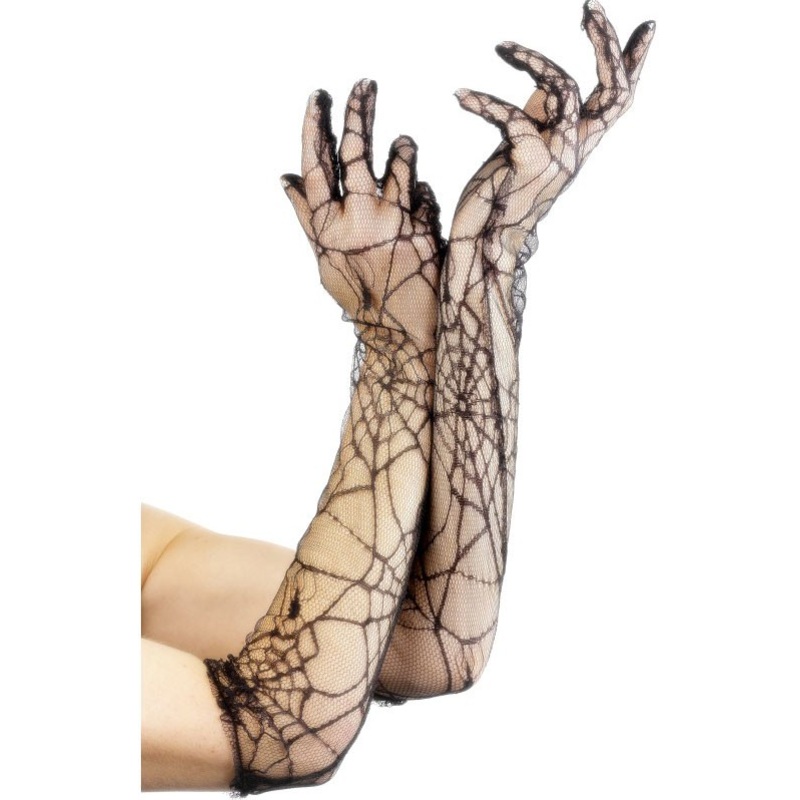 Halloween gloves witch spider web long