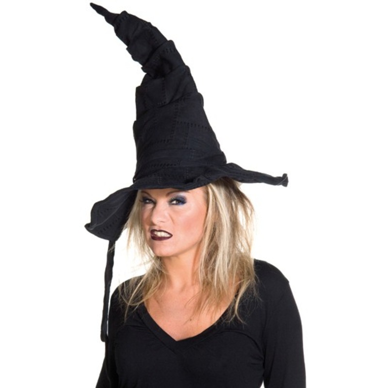 Halloween witch hat black with patches