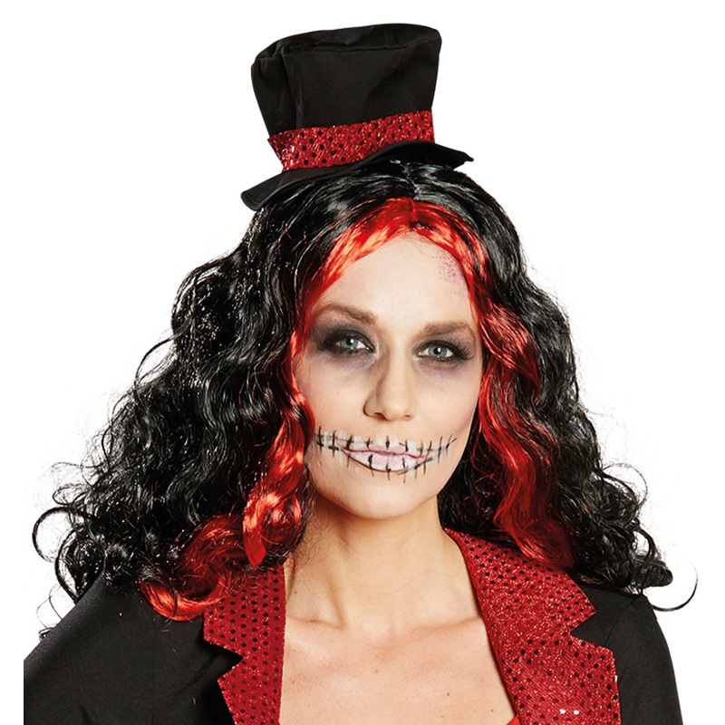 Red black curly wig