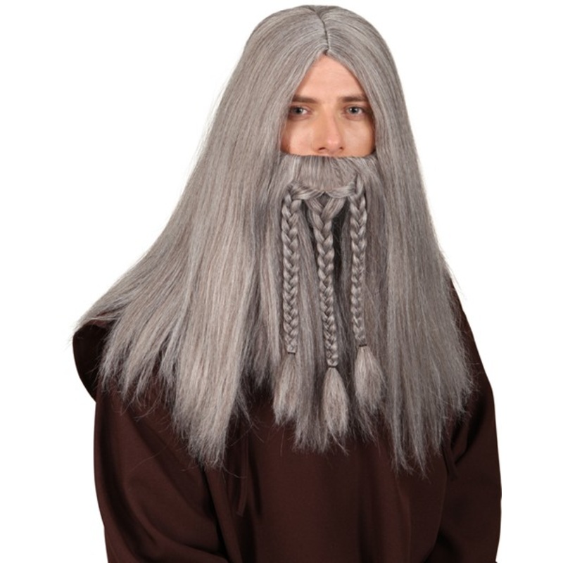 Druid wig with beard gray
