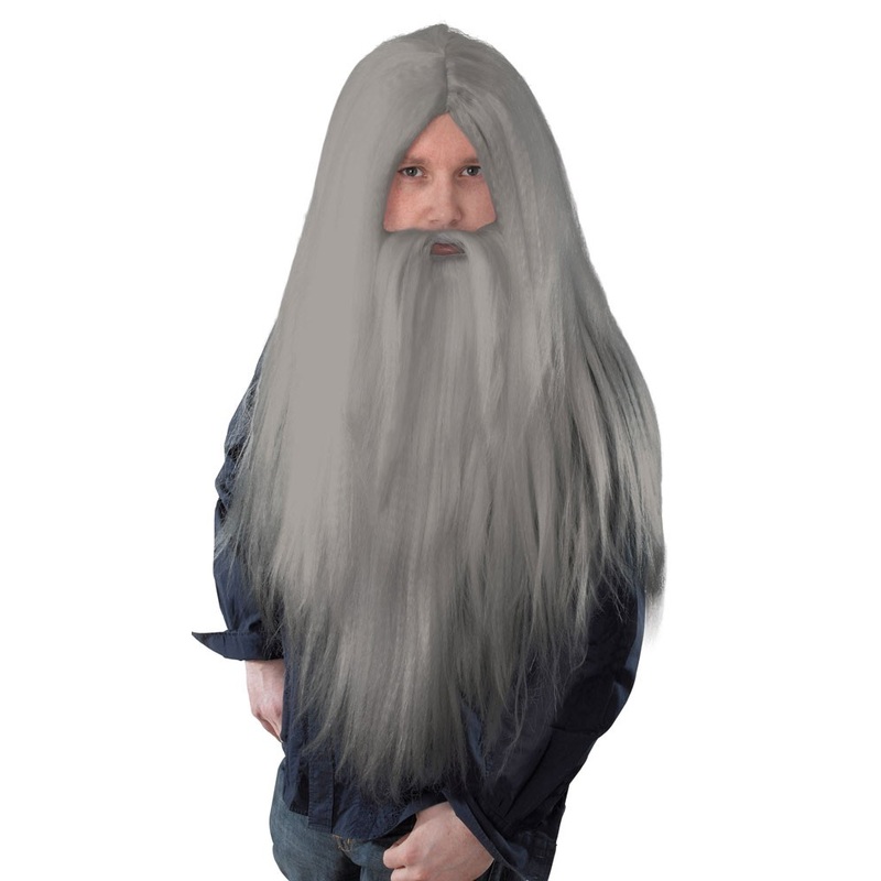 Gray wizard wig with long beard