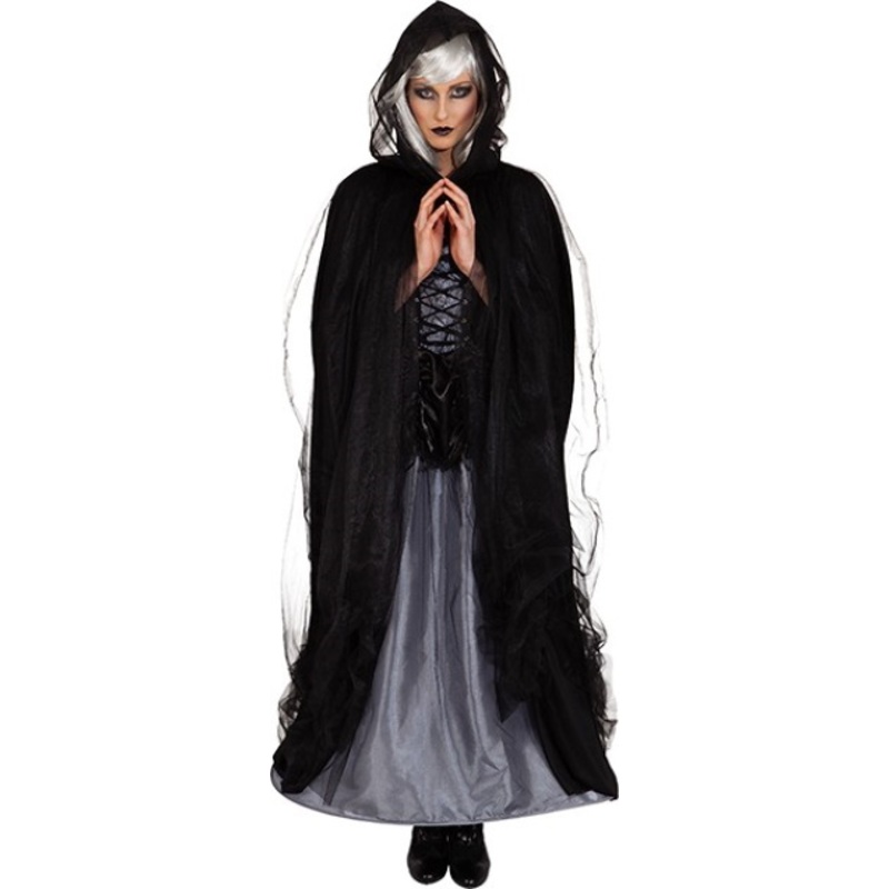 Noble hooded tulle cape in black
