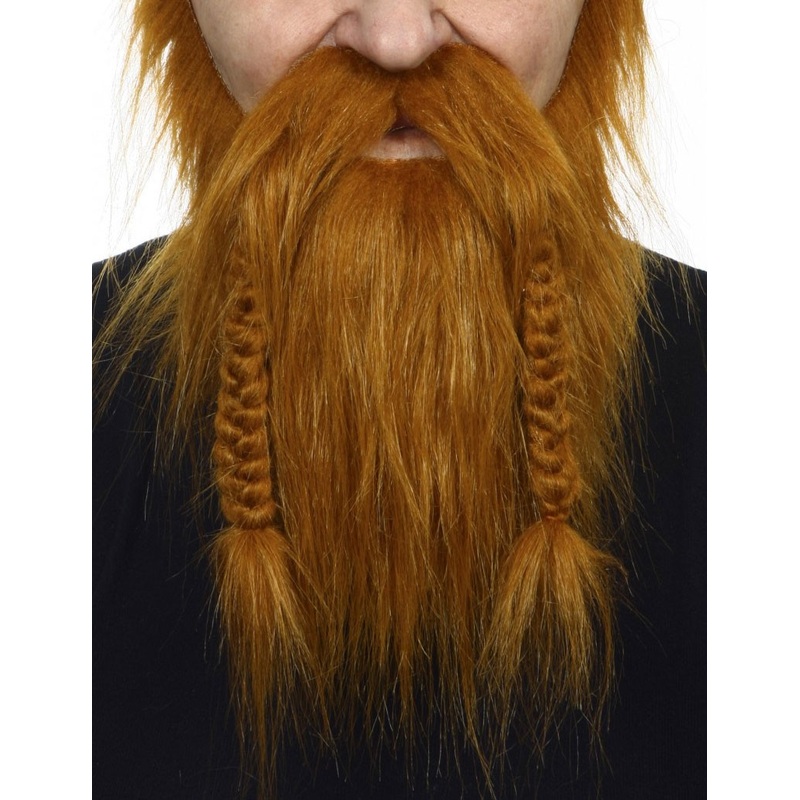 Red-orange Viking beard with pigtails
