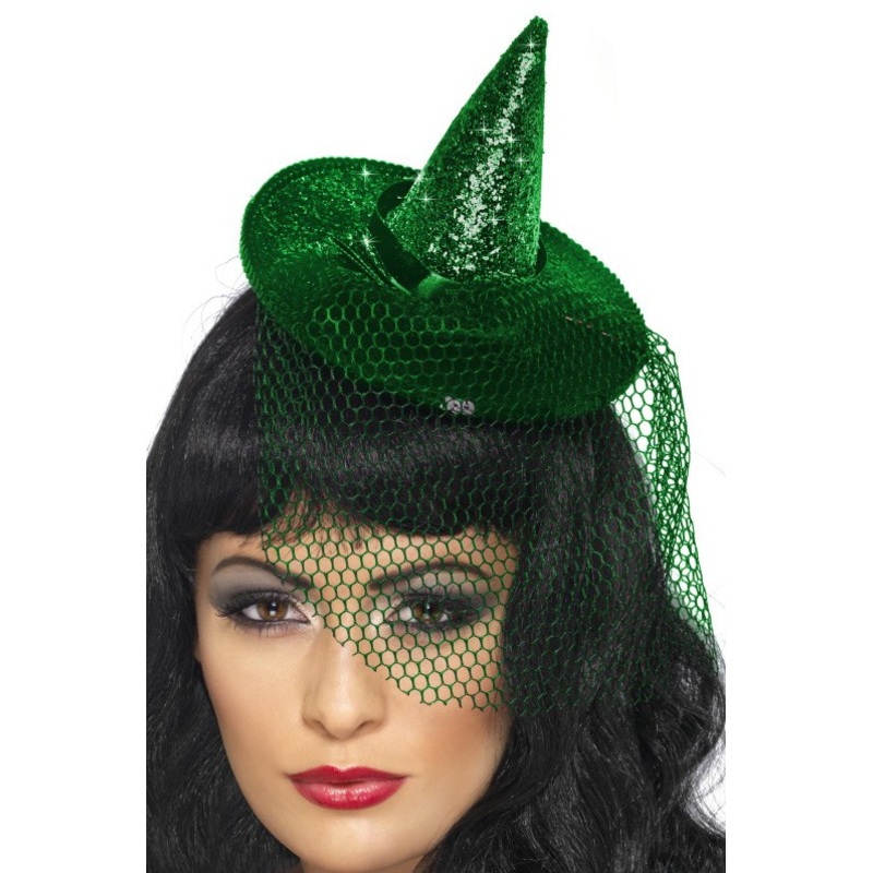 Small witch hat headband glitter green
