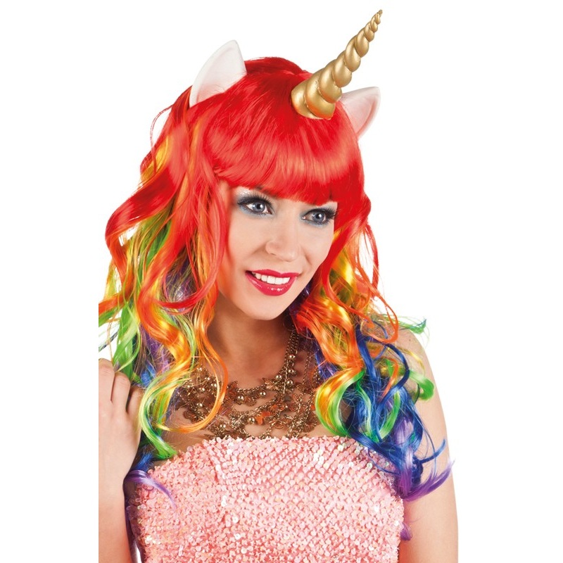 Colorful ladies wig with horn