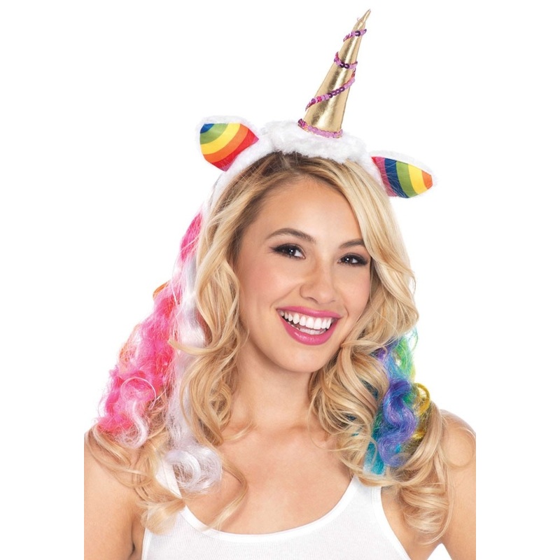 Unicorn rainbow headband with tail