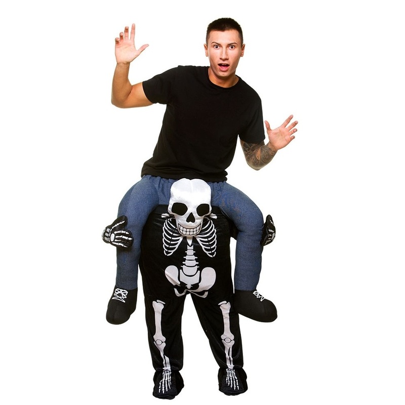 Funny skeleton piggyback men's costume