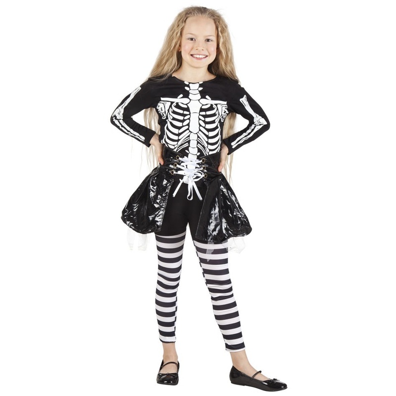 Little skeleton woman dress child costume