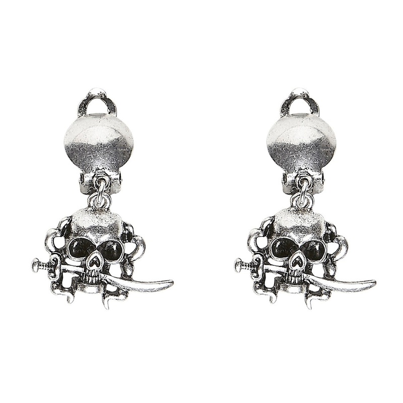 Skull saber pirate earrings with clip